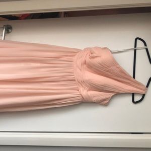 Off the shoulder peach bridesmaids dress